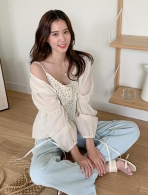 Natural shirring strap summer cardigan