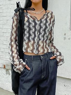See-through mardol zipper cardigan