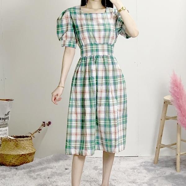Square Check Long Dress