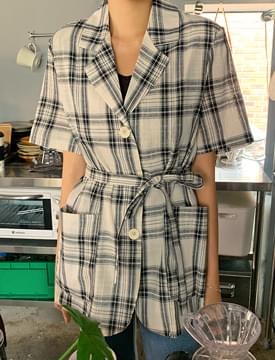 Wehas Check Linen Belt Jacket