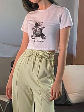 Crop bear printing T-shirt