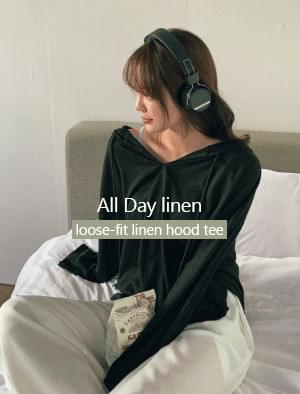 Side Loose Fit Linen Hooded Tea