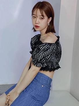 체크 라엘 크롭블라우스