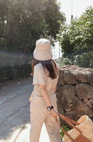 Palm string linen jumpsuit