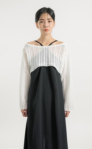 Crop damage off shoulder knit