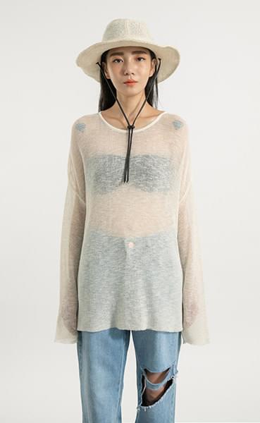 Slab see-through round neck knit
