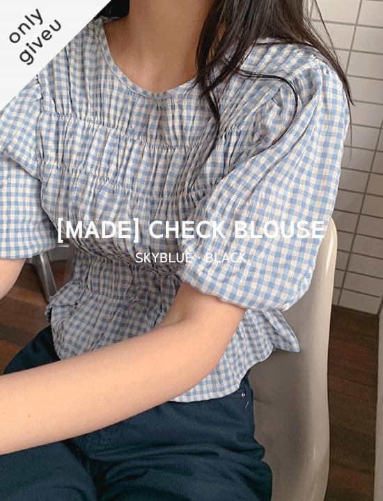 Check shirring blouse