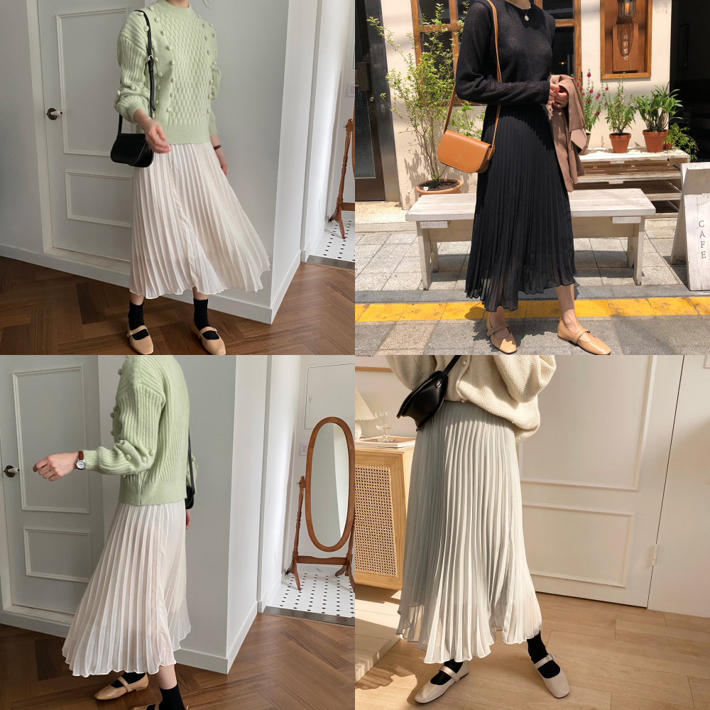 long pleated skirt cream