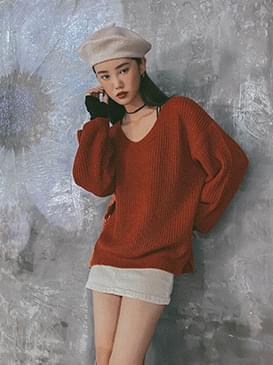 V-neck poning knit
