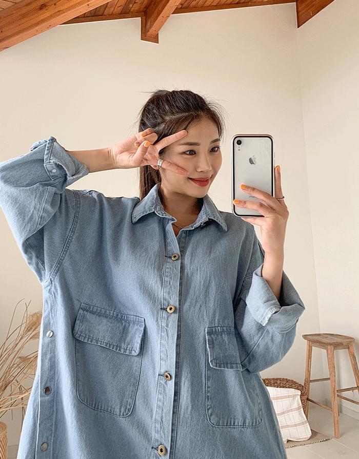 Diagonal button denim dress