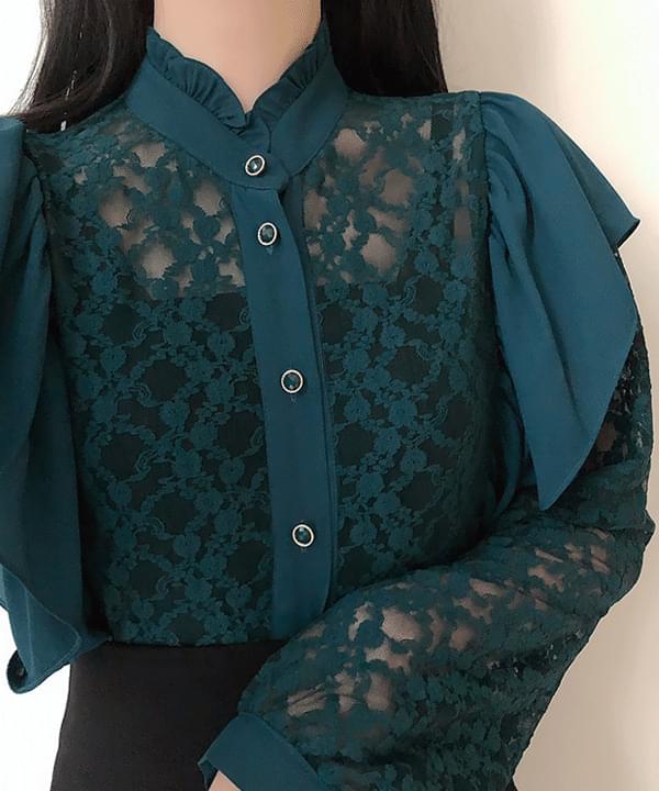 Tiani lace frill blouse