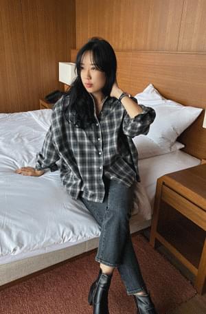 Sesame Check Shirring Loose Shirt