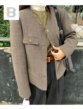 Sienna check no-collar jacket 夾克外套