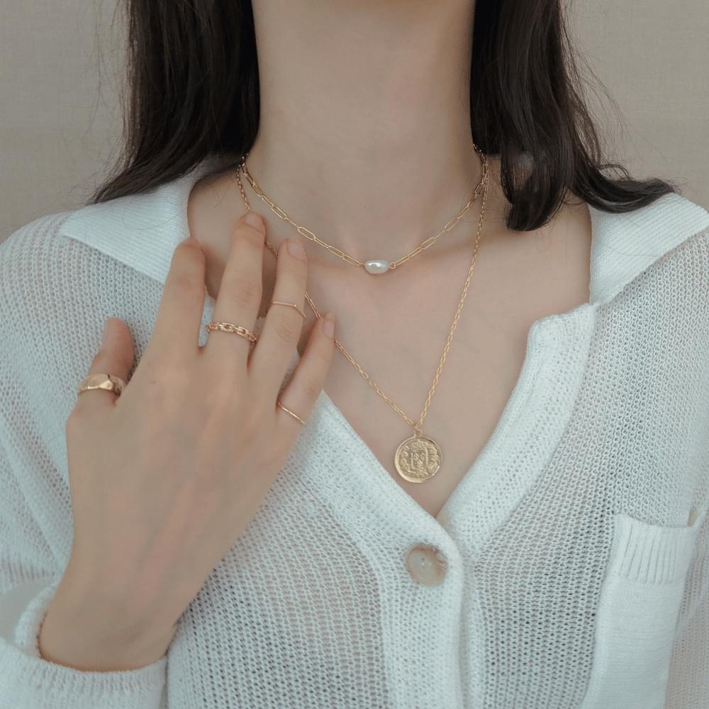 879 Big Coin Pearl Layered Necklace 項鍊