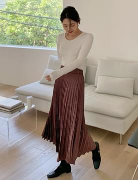 Silky pleats banding long skirt 裙子