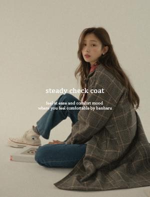 Solid quilted lining wool check coat coat