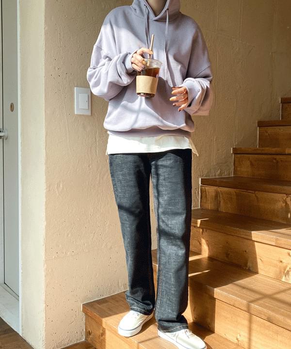 Dark tone straight fit raw denim pants *