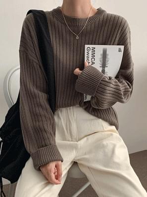 하프톤다운라운드골지니트(7color)