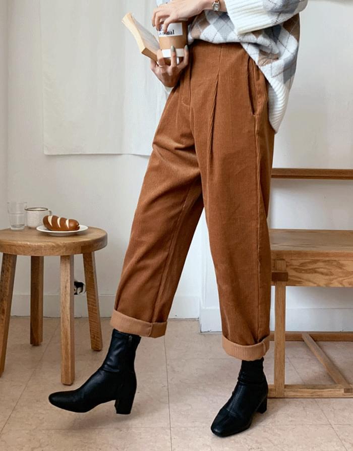 Scone Corduroy Pin Tuck Banding Pants