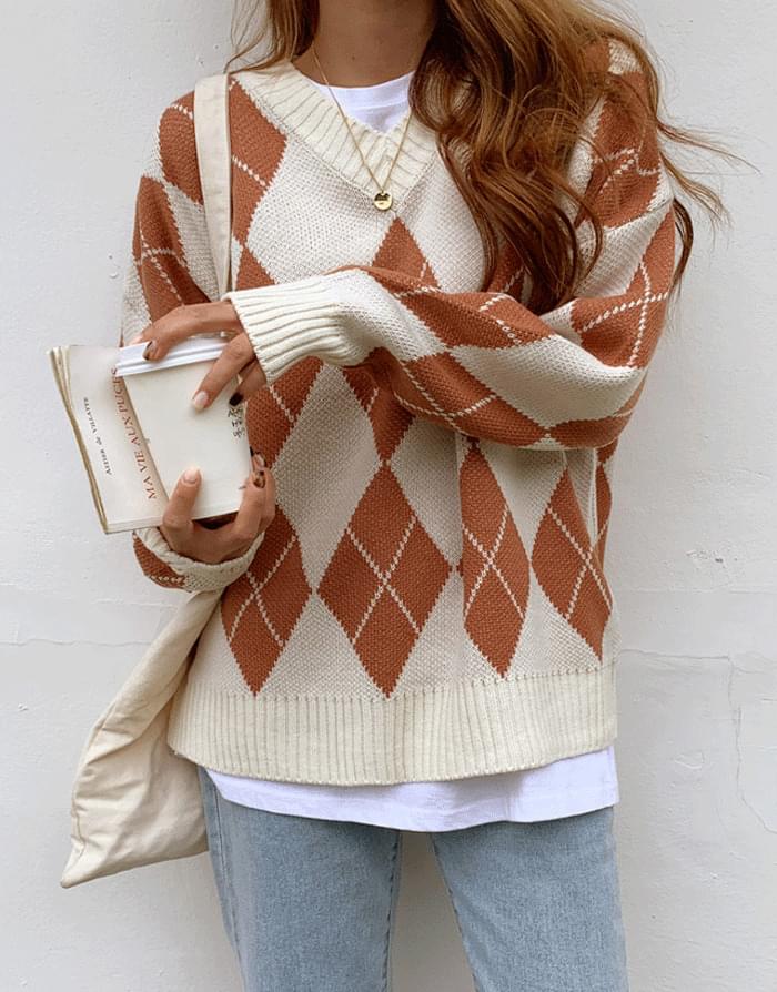 From Argyle V-Neck Knit