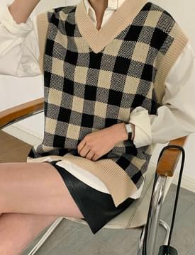 Block check knit best 針織衫