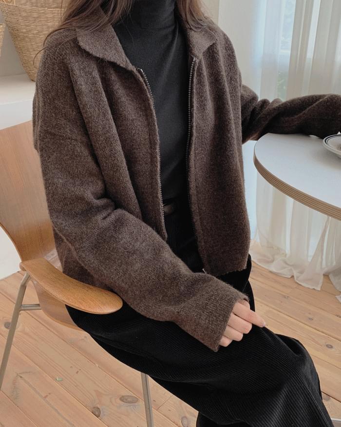 Western basic collar zip-up knit