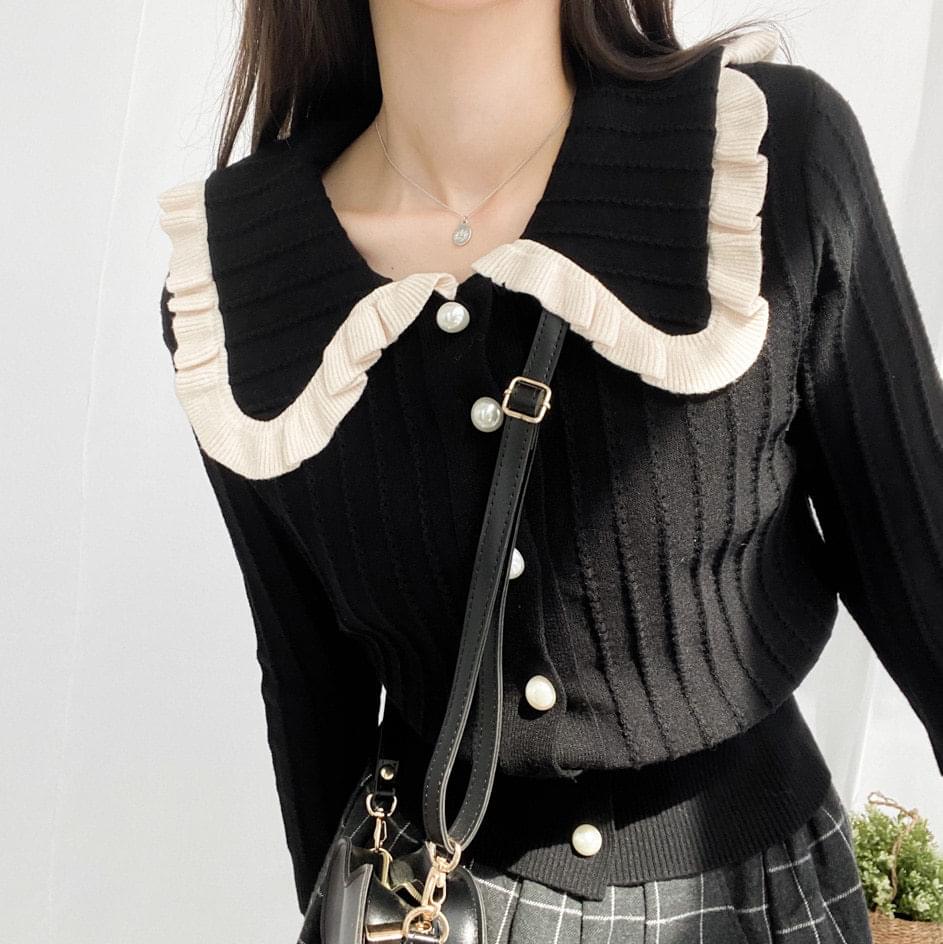 Pearl frill collar knit cardigan 開襟衫