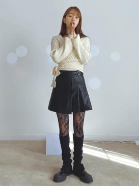 Pleated Leather Mini Skirt