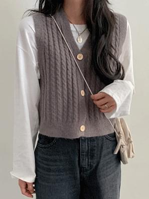 레빗꽈배기니트조끼(4color)