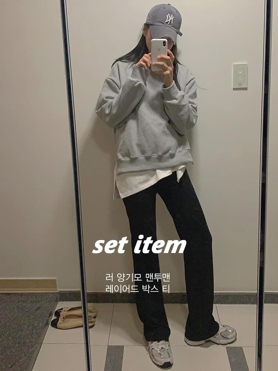 컬러 양기모 맨투맨 + 레이어드 박스 티