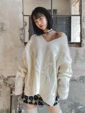 Wool cable long knit