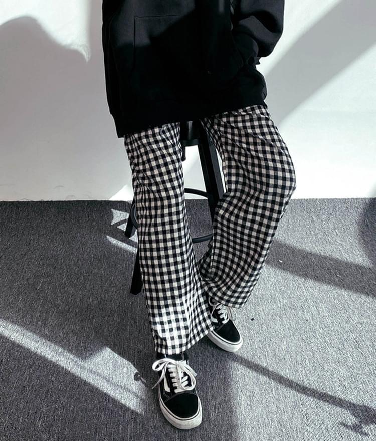 Autumn check banding trousers