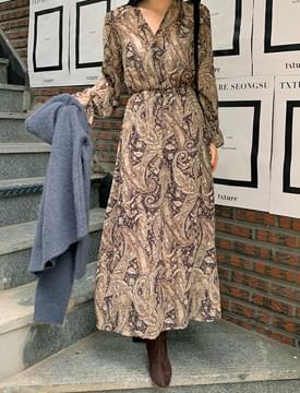 Ethnic Paisley Chiffon Long Dress