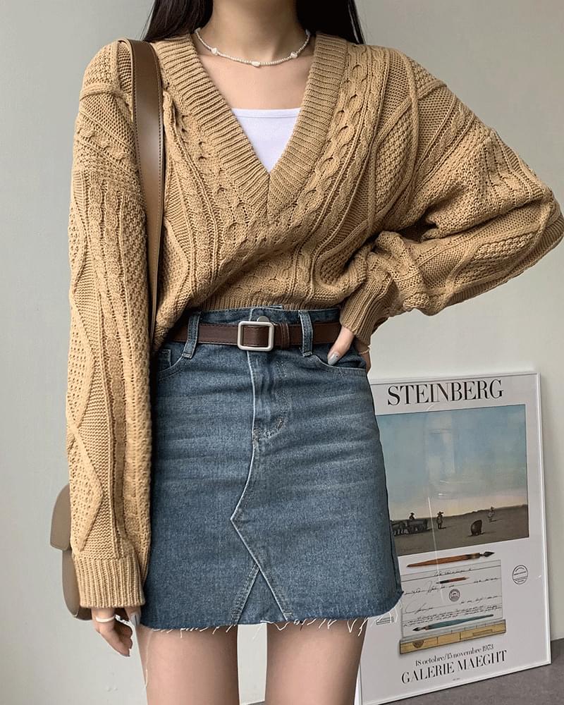 조이 워싱 중청 데님 미니 스커트