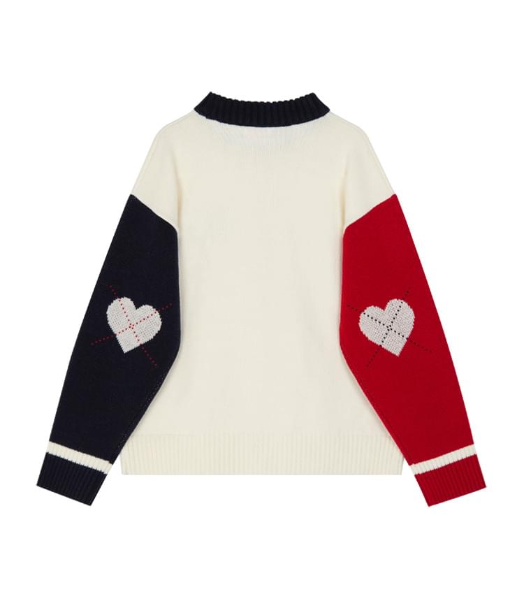 Heart Argyle Sleeve Knit (Ivory)
