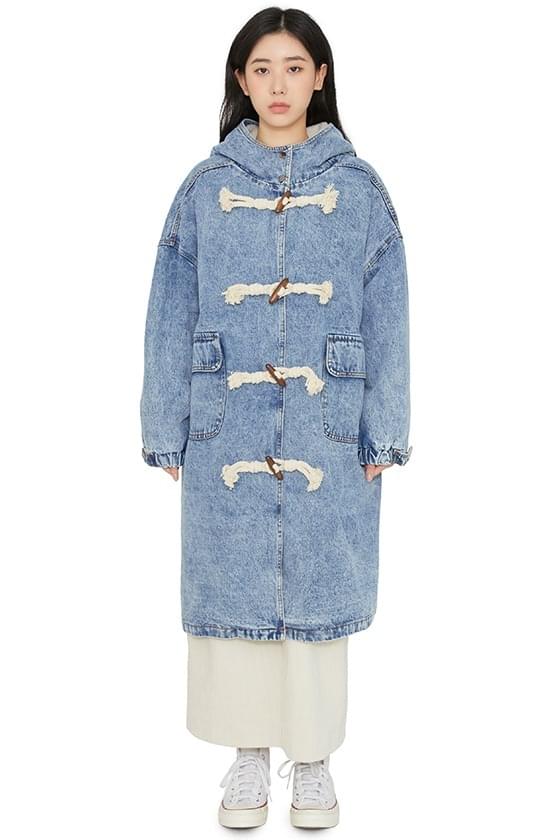 Fleecy denim duffle half coat