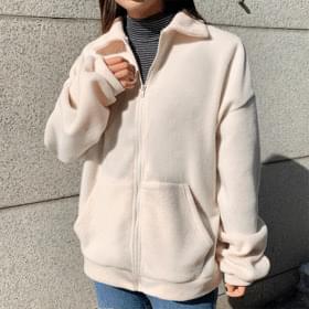 Lovely fleece collar zip-up zip-up