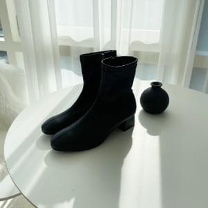 Suede Leather Square Span Ankle Boots 4cm