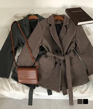 블랑쉐 헤링본 누빔 하프 울 코트