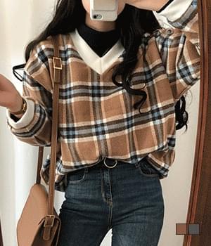 빅 브이 체크 울 맨투맨