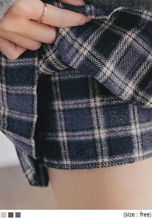 MOMONA CHECK PLEATS PANTS SKIRT