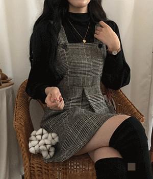 밤비 체크 멜빵 미니 원피스