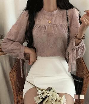 애나벨 깃털 반목 손목 리본 블라우스
