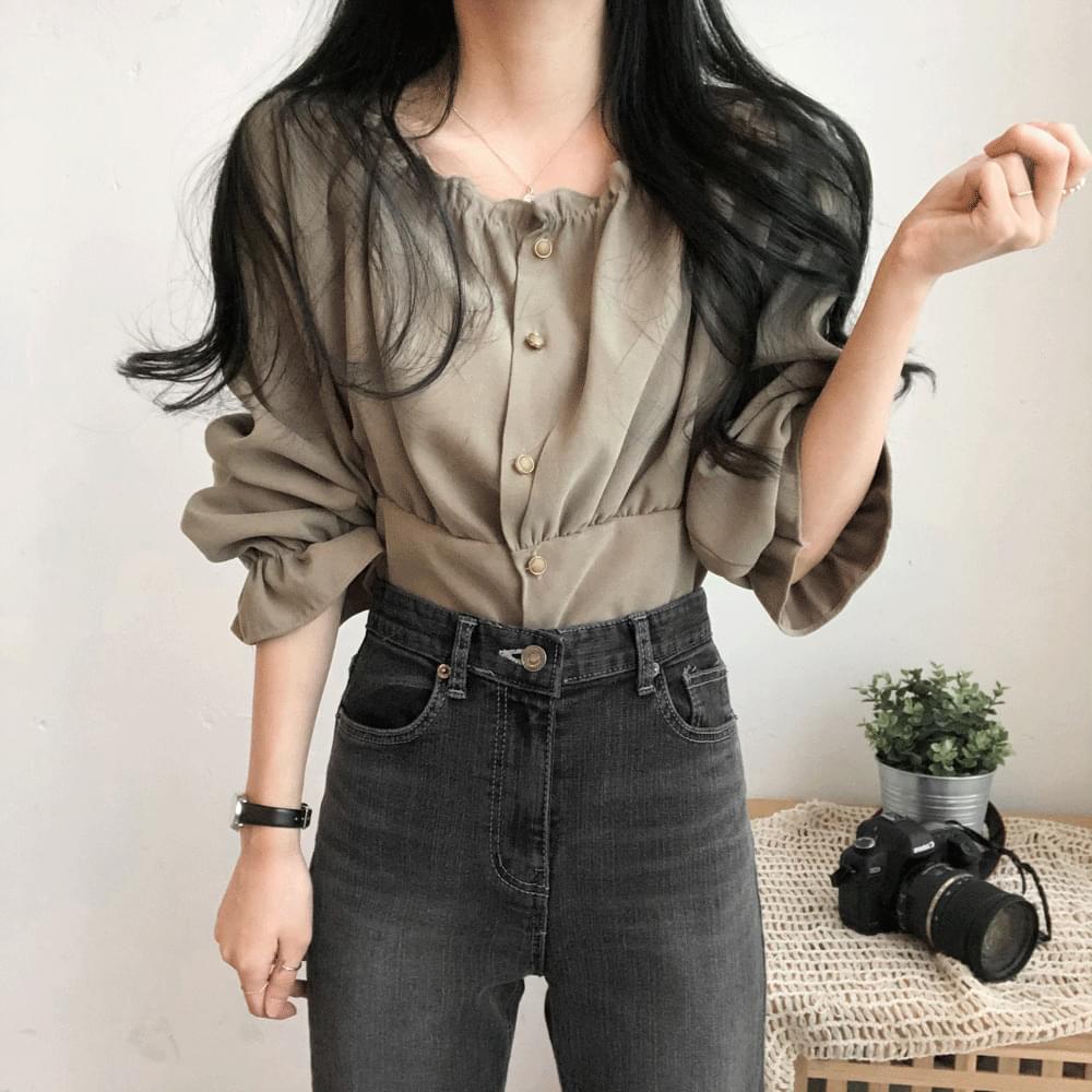 Sally shirring-neck blouse