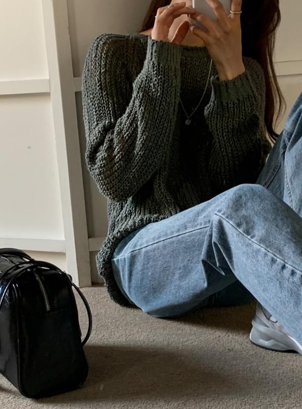 Tied round knit / dark khaki 針織衫