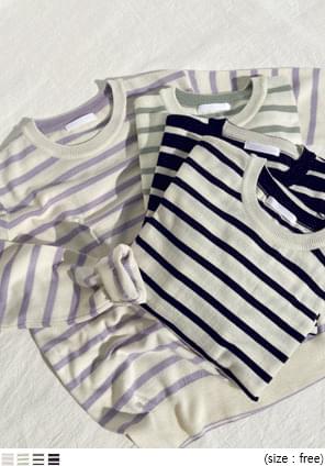 POBIS STRIPE ROUND NECK KNIT