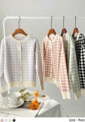 AMONI SET-UP CHECK KNIT CARDIGAN