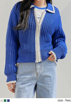 CONE COLORING ZIPUP KNIT CARDIGAN