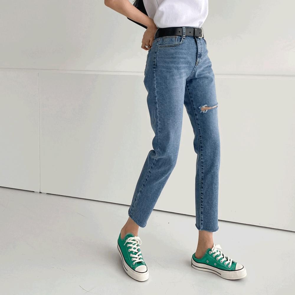 1075 slim straight split denim pants