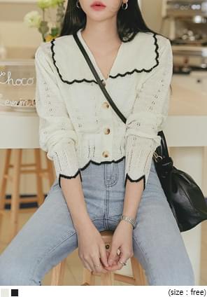 Contrast Scalloped Edge Cardigan